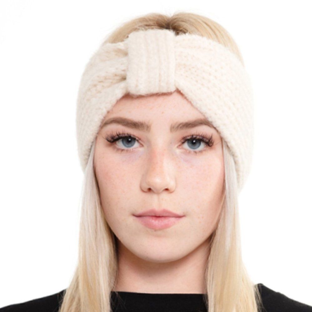 White Knot Knit Winter Headband